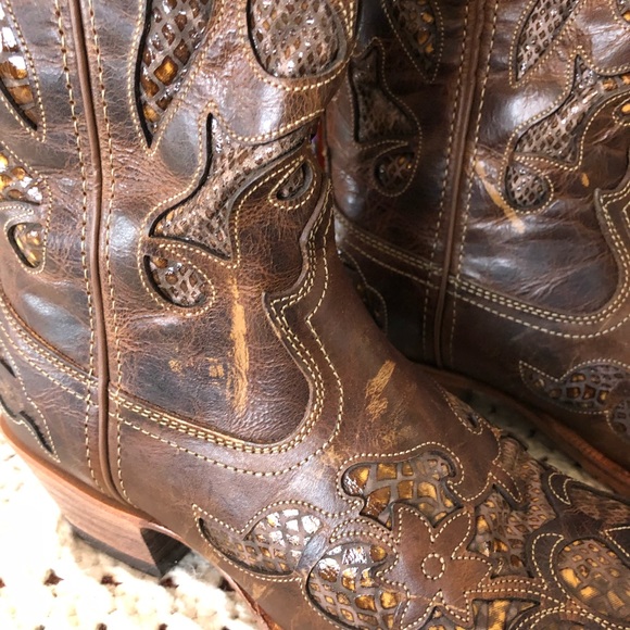 TWISTED X STEPPIN'OUT Chocolate python INLAY COWBOY BOOTS Australian 9B … - Picture 6 of 11